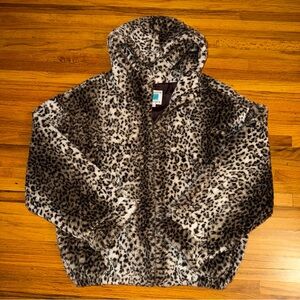Nouvelle Designs Faux Fur Leopard Print Hoodie Jacket